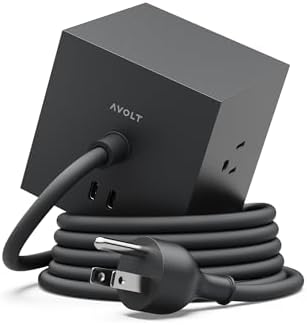 Avolt Square 1 Stockholm Black Power Strip Cube, 5.9ft, 3 Outlets, 2 USB-C by Avolt