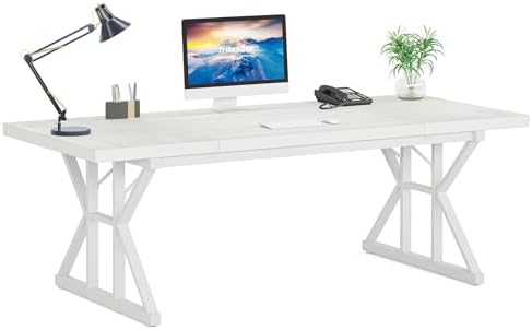 Tribesigns 70.8-Inch Executive Desk, Large Computer Office Desk Workstation, Modern Simple Style Laptop Desk Study Writing Table Business Furniture for Home Office (White, 70.8 Inch) - Image 6