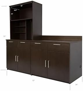 BREAKtime Breakroom Cabinet with 4-Door Base Storage & Upper Hutch, Microwave Space, Commercial-Grade, Fully Assembled, 72" W x 24" D x 75" H, Appliances Not Included, Espresso - Image 4