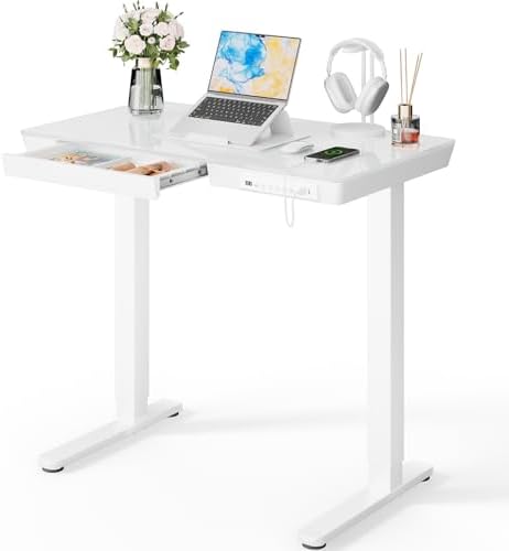 Marsail Glass Standing Desk, 35 x 20 Inch Small Sit Stand Desk by Marsail