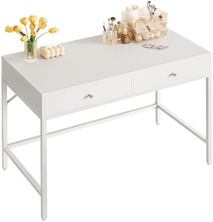 SUPERJARE 39.4" White Desk with 2 Drawers, Modern Makeup Vanity Desk by SUPERJARE