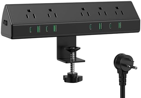 Jgstkcity Desk Clamp Power Strip,45W Fast Charging Station,4 USB-C,4 USB-A,Desk Mount Surge Protector,1875W Extension Cord with Multiple Outlets,ETL Listed,for Home Office Dorm Room by Jgstkcity