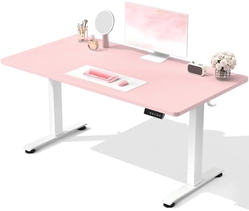 Veken 55 Inch Large Electric Standing Desk, Gaming Table, Pink by Veken