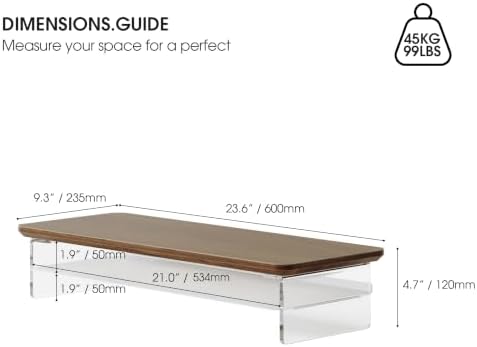 Fenge 23.6" Monitor Stand with Clear Acrylic Legs, Brown - Image 4