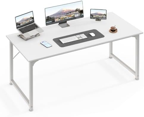 Huuger Computer Desk, 48 Inch Office Desk, Gaming Desk with Storage, Writing Desk Work Desk for Home Office, Study, Modern Simple Desk, Large Legroom, Metal Frame, White by Huuger