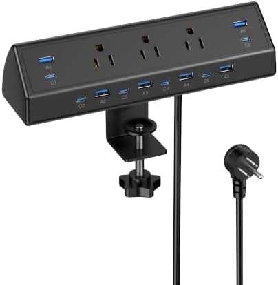 VILONG Desk Clamp Power Strip, 130W Total Fast Charging Station,Black by VILONG