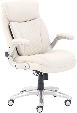 Amazon Basics Ergonomic Executive Office Desk Chair with Lumbar Support, Flip-up Armrests, Adjustable Height, Cream Leather by AmazonBasics