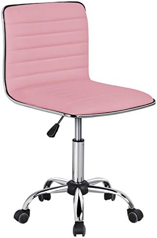 Yaheetech Pink Armless Vanity Desk Chair with Wheels, Ribbed PU Leather by Yaheetech