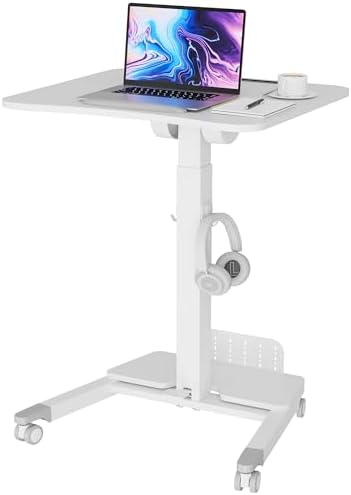BONTEC Mobile Standing Desk, Adjustable Height, 23.6 x 20.5 Inch, White by BONTEC