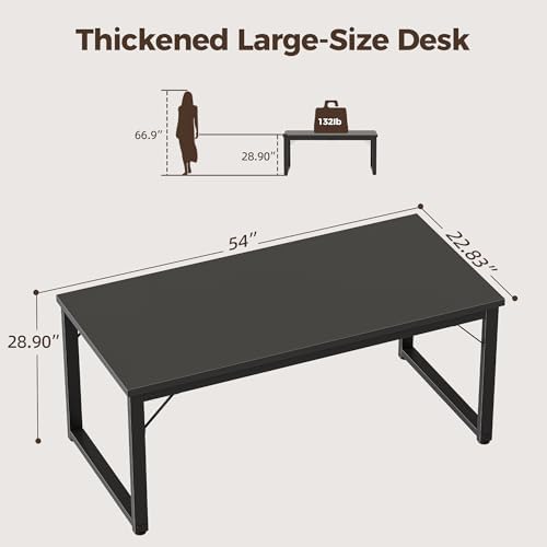 Mericonia 54 Inch Computer Desk, 1" Thick Large Office Table, Black - Image 2