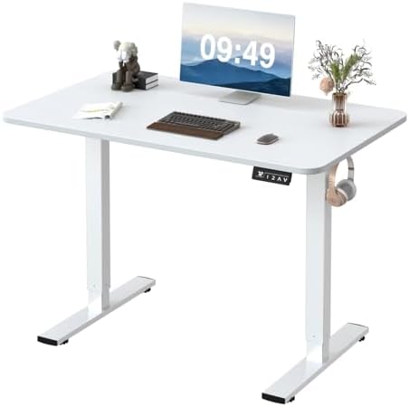 Furmax Electric Height Adjustable Standing Desk Large 40 x 24 Inches Sit Stand up Desk Home Office Computer Desk Memory Preset with T-Shaped Metal Bracket, White by Furmax