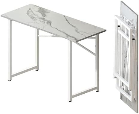 Lutown-Teen 47 inch Folding Desk No Assembly Required, White Marble by Lutown-TeenHome