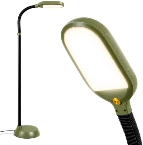 Brightech Litespan - Bright LED Floor Reading Lamp for Over Chair Crafts and Reading, Estheticians' Light for Lash Extensions, Adjustable Standing Lamp for Living Room, Bedroom, Office - Olive Green by Brightech