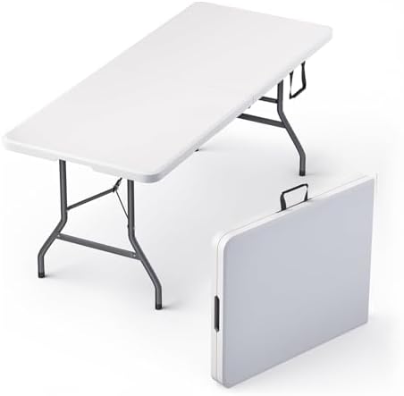 6 Feet Foldable Table with Built in Handle & Steel Legs | 6FT Heavy Duty Folding Portable | Perfect for Party, Dining, Wedding, Events, Picnic Indoor, Outdoor, Camping, Utility, Folding - 6 Foot by OurModernSpace