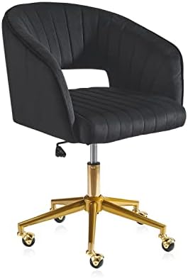 Nrizc Velvet Office Desk Chair, Upholstered Home Office Desk Chairs with Adjustable Swivel Wheels, Ergonomic Office Chair for Living Room, Bedroom, Office, Vanity Study (Black) by Nrizc