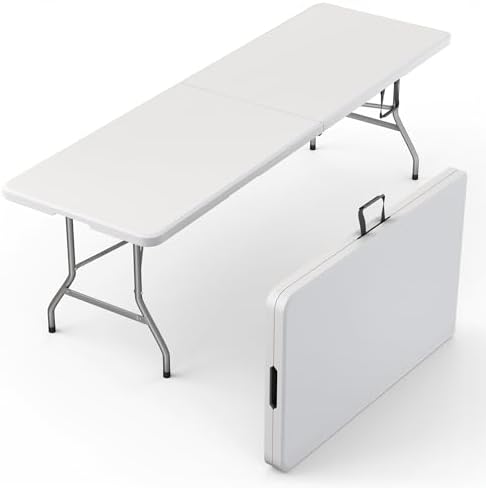 2 PACK of 8 Feet Foldable Table with Built in Handle & Steel Legs | 8 FT Heavy Duty Portable | Perfect for Party, Dining, Wedding, Events, Picnic Indoor, Outdoor, Camping, Temporary - 8 Foot by OurModernSpace