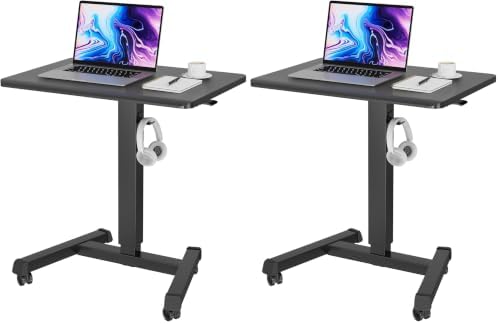 BONTEC Mobile Standing Desk Adjustable Height,Rolling Laptop Cart with Hook (Pack of 2) by BONTEC