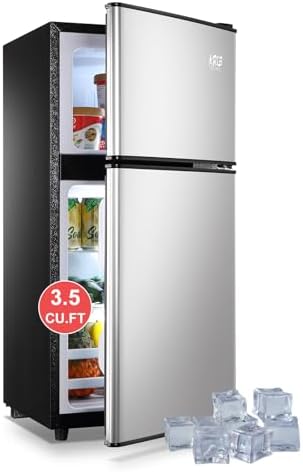 Top-Freezer Refrigerator 3.5 Cu.Ft Mini Fridge with Freezer 2 Door Silver by KRIBBLING
