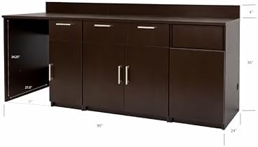 BREAKtime Breakroom Cabinet with Mini Fridge Space, 2-Door Storage & Trash Bin, Fully Assembled, 90" W x 24" D x 36" H, Trash Bin Included, Appliances Not Included, Espresso - Image 3