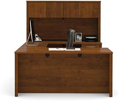 Bestar Embassy 66W U-Shaped Executive Desk with Pedestal and Hutch in Dark Chocolate - Image 6