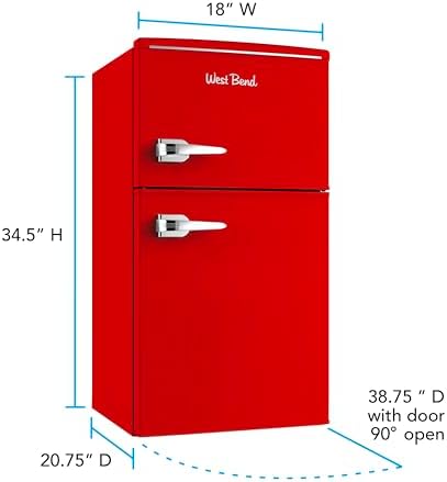 West Bend Mini Fridge with Freezer Retro-Styled for Home Office or Dorm, Features Dual Doors Removable Glass Shelves Manual Defrost and Mechanical Adjustable Temperature Control, 3.1-Cu.Ft, Red - Image 7