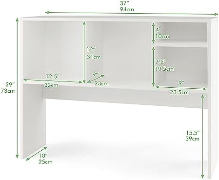 LDAILY Desktop Bookshelf, 2-Tier Office Desk Shelf Organizer with 4 Shelves, 37''L Wood Storage Rack Display Shelf for Office, College Dorm, Bedroom (White) - Image 3