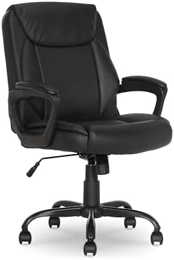Amazon Basics Classic Puresoft PU Padded Mid-Back Office Desk Chair with Armrest, Easy Assembly, Sturdy Metal Base, Wheels, 275lb Support, 26"D x 23.75"W x 42"H, Black by AmazonBasics