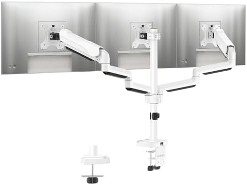 MOUNTUP Triple Monitor Stand Mount - 3 Monitors Desk Mount for Computer Screens Up to 27 inch, Triple Monitor Arm, Heavy Duty Monitors Stand, Each Arm Holds 4.4-19.8 lbs, White by MOUNTUP