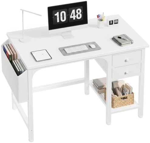 Lufeiya White Small Desk with Drawers - 40 Inch Computer Desk for Small Space Home Office, Modern Simple Study Writing Table PC Desks by LUFEIYA