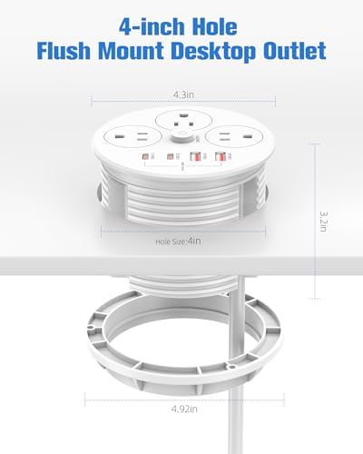 100W USB C Desktop Power Grommet, Double-Side 4 USB 5 Outlets (15Amp) - Image 6