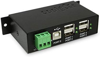 Coolgear Industrial 4-Port Powered USB 2.0 Hub with Port Status LEDs, Metal Housing, 7-24 VDC Input, Wall and DIN-Rail Mountable, PC & Mac Compatible by Coolgear