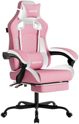 Gaming Chair with Massage,Ergonomic PC Gaming Chair with Footrest Comfortable Headrest and Lumbar Support,High Back Game Chair PVC Leather,300LBS (Pink) by WOTSTA