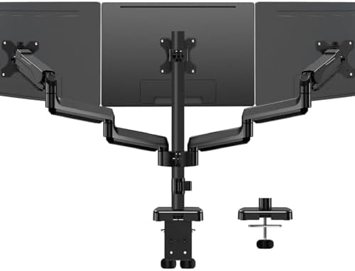 MOUNTUP Triple Monitor Mount for 17-32 inch Screens, Full Motion Triple Monitor Stand, 3 Monitors Desk Mount Holds 4.4-19.8 lbs Each, Clamp & Grommet Mounting, Black by MOUNTUP