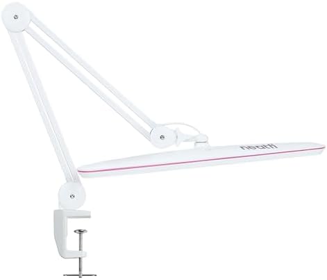 Neatfi XL 2,200 Lumens 24W LED Desk Lamp – 23” Wide Shade | Dimmable Eye-Caring Task Light | Adjustable Arm | Home Office, Study, Crafts & Nail Tech (White with Pink Ring, Non-CCT with Clamp) by Neatfi