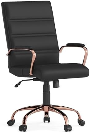 Flash Furniture Mid-Back Black LeatherSoft Executive Swivel Office Chair with Rose Gold Frame and Arms by FlashFurniture