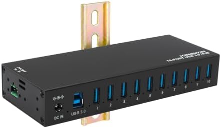 Kingwin Industrial USB 3.0 Hub 10-Port, Heavy-Duty Metal Mountable USB Hub with Power Adapter, 5Gbps SuperSpeed Powered USB Splitter for PC, Laptop, Mac, POS Systems & Factory Automation by KWI-Kingwin