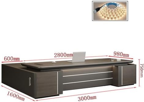 Modern L-Shaped Executive Desk with Drawers, Wooden Office Desk with Hidden Power Outlet, Digital Combination Lock, Aluminum Inlaid Desktop for Home & Professional Office - Image 2