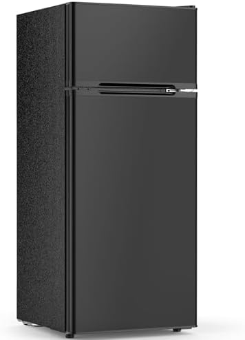4.5 Cu.Ft Mini Fridge with Freezer, 2 Door Compact Refrigerator, Small Fridge with Adjustable Thermostat Energy Ultra Quiet, Mini Fridge Removable Glass Shelves for Bedroom Office Dorm-Satin Black by Electactic