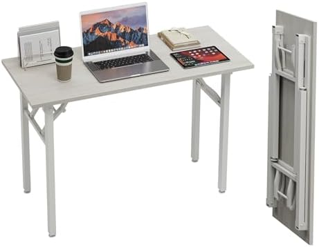 TEMI Small Computer Desk Folding Table - 43.3" Foldable Office Desk, No Assembly, Perfect for Small Spaces in Bedroom, Dorm, or Apartment, Portable Mini Desk or Study Table Compact Design, White Ash by TEMI