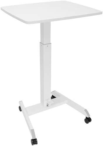 Mount-It! Adjustable Rolling Laptop Desk, Mobile Standing Desk with Wheels, Small Sit-Stand Computer Cart for Home, Office, or Classroom, 29.6–44.2" Height, 23.6"x20.5" Desktop, White by Mount-It