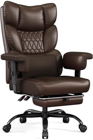Misolant Big and Tall Office Chair with Footrest, High Back Executive Desk Chair with Adjustable Lift Armrest, 155°Recline，Lumbar Support Pillow, Faux Leather Gaming Chairs for Home or Office Brown by Misolant