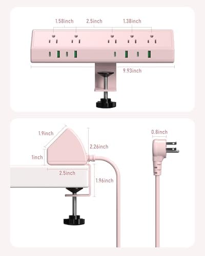 Jgstkcity Desk Clamp Power Strip USB C 45W,Surge Protector,Pink - Image 5
