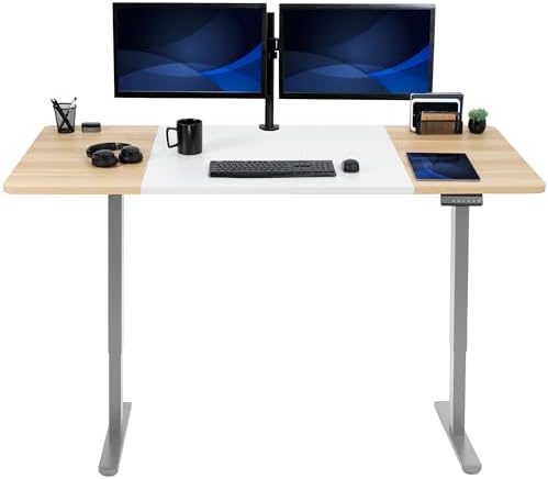VIVO White/Light Wood 71 x 30 in Standing Desk, DESK-KIT-E2G7WC by VIVO