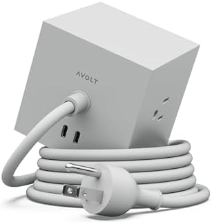 Avolt Square 1 Gotland Gray Power Strip Cube, 5.9ft, 3 Outlets, 2 USB-C by Avolt