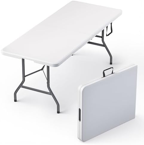 10 PACK of 6 Feet Foldable Table with Built in Handle & Steel Legs | 6FT Heavy Duty Folding Portable | Perfect for Party, Dining, Wedding, Events, Picnic Indoor, Outdoor, Camping, Utility Folding by OurModernSpace