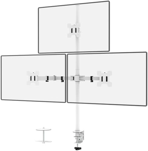 WALI Tall Triple Monitor Stand, Fully Adjustable Three Monitor Desk Mount Fits 3 Screens up to 27 inch, 22 lbs. Weight Capacity per Arm (M003-W), White by WALI