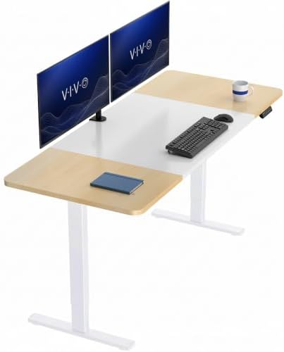 VIVO White/Light Wood 71 x 30 in Standing Desk, DESK-KIT-1W7WC by VIVO