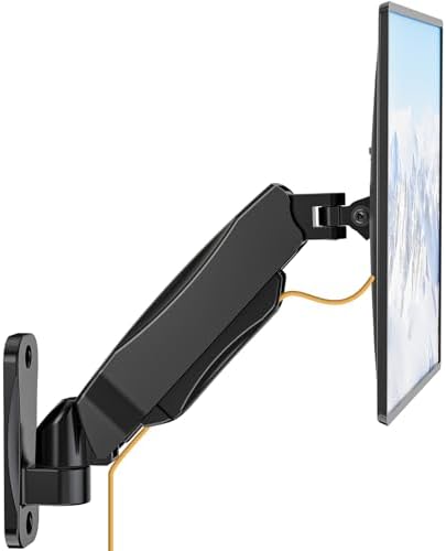 WALI Monitor Wall Mount 27+ inch, Wall Mount Monitor Arm Fits 1 Screen up to 32 inch, Single Monitors Mount Holds up to 19.8lbs, Monitors Arm Max Extension 13.4 inch,(GSWM001S), Black by WALI