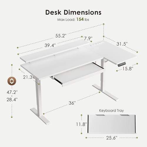 OffiGo 55 Inch Reversible L Shaped Electric Standing Desk, White - Image 3