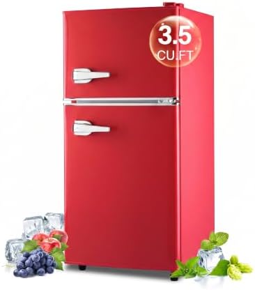 3.5 Cu. Ft. Retro Mini Fridge with Freezer, Compact Dual Door Refrigerator by BINMIT